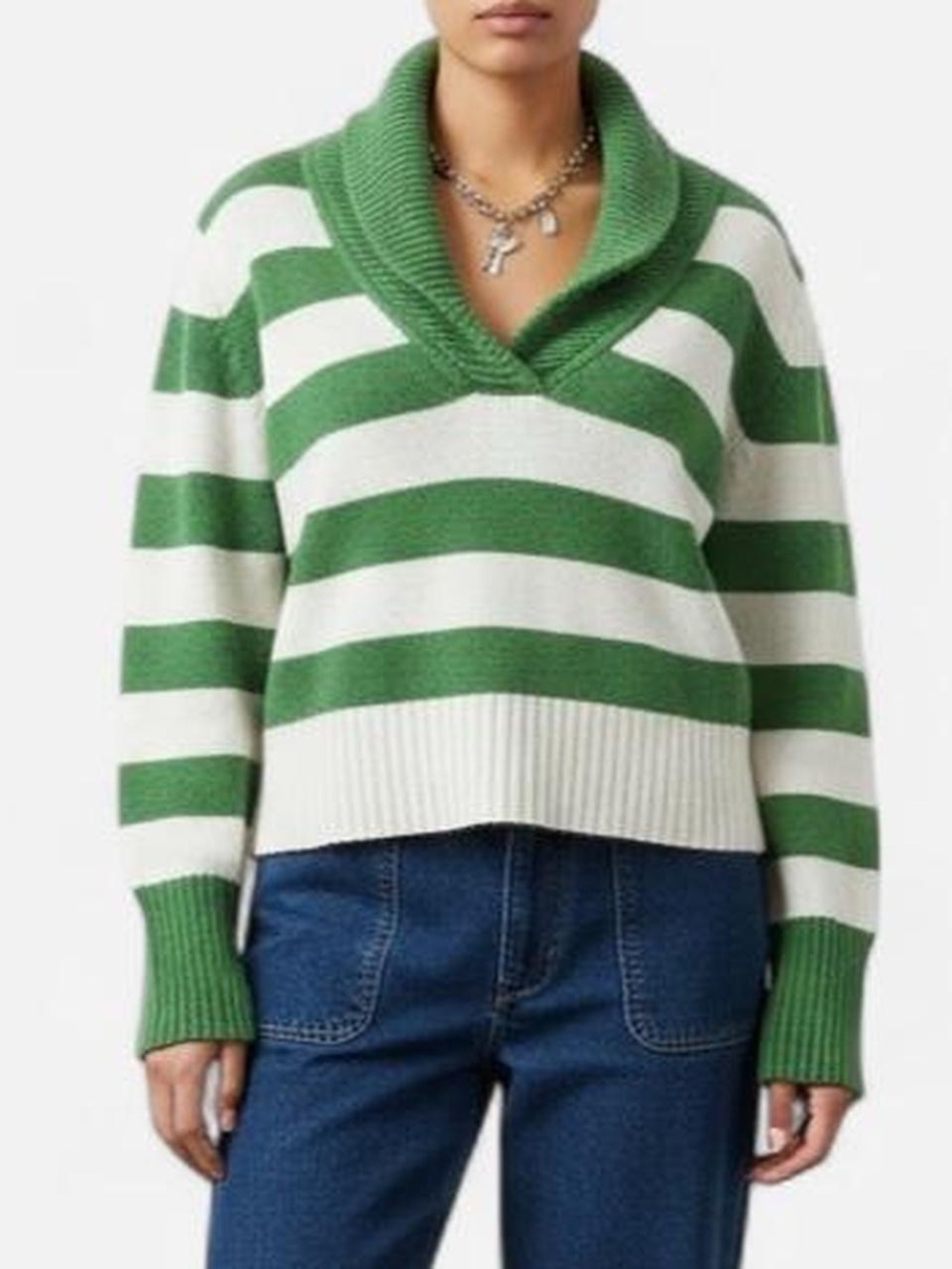 American Eagle AEO Green Striped Angora Blend V-Neck Sweater sz XL